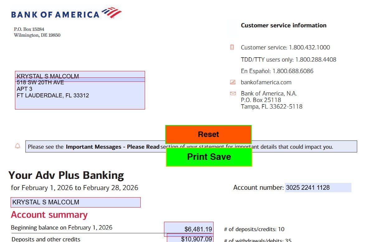 January 2026 Bank of America (Business) Bank Statement Template