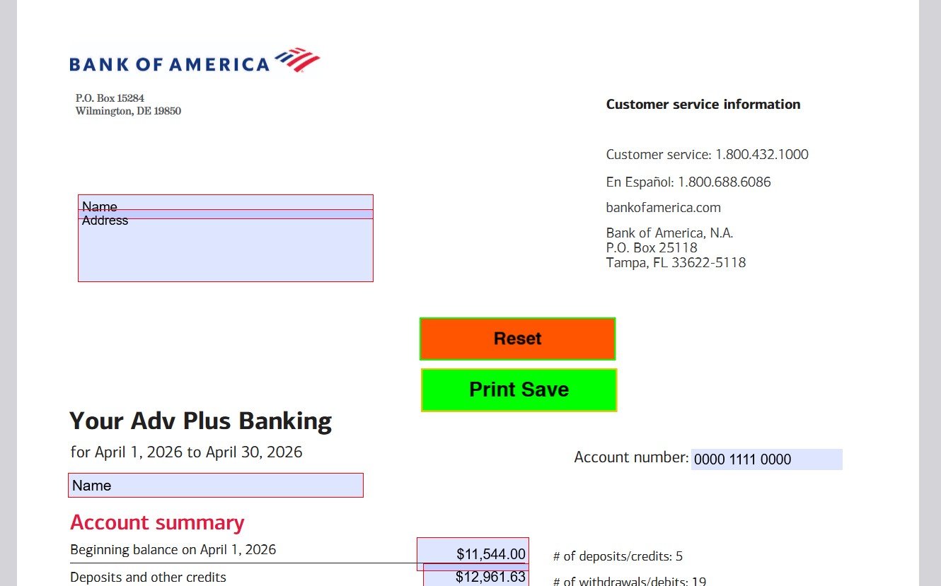 April 2026 Bank of America (Personal) Bank Statement Template