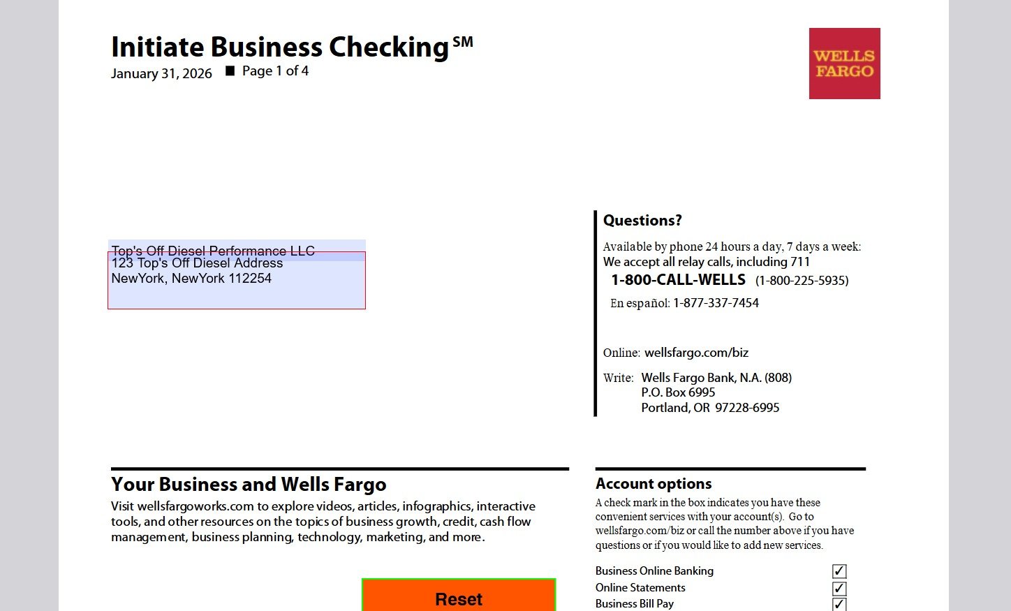 January 2026 Wells Fargo Bank Statement Template